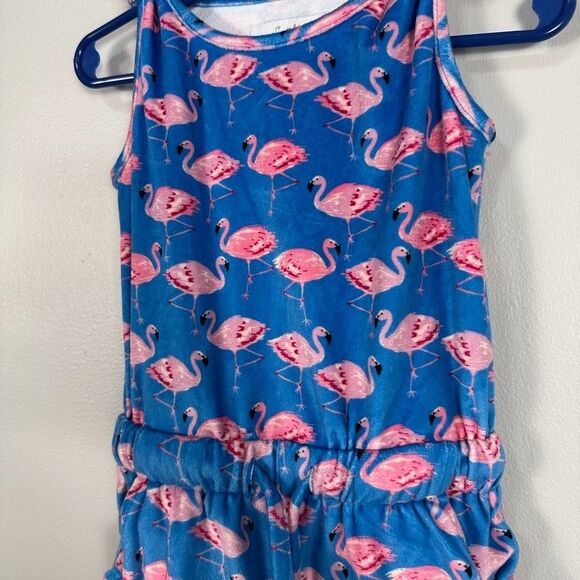 Sweethoney Girls 4T Terry Cloth Romper Flamingo Blue Summer Beach Pool Swim - Picture 2 of 4